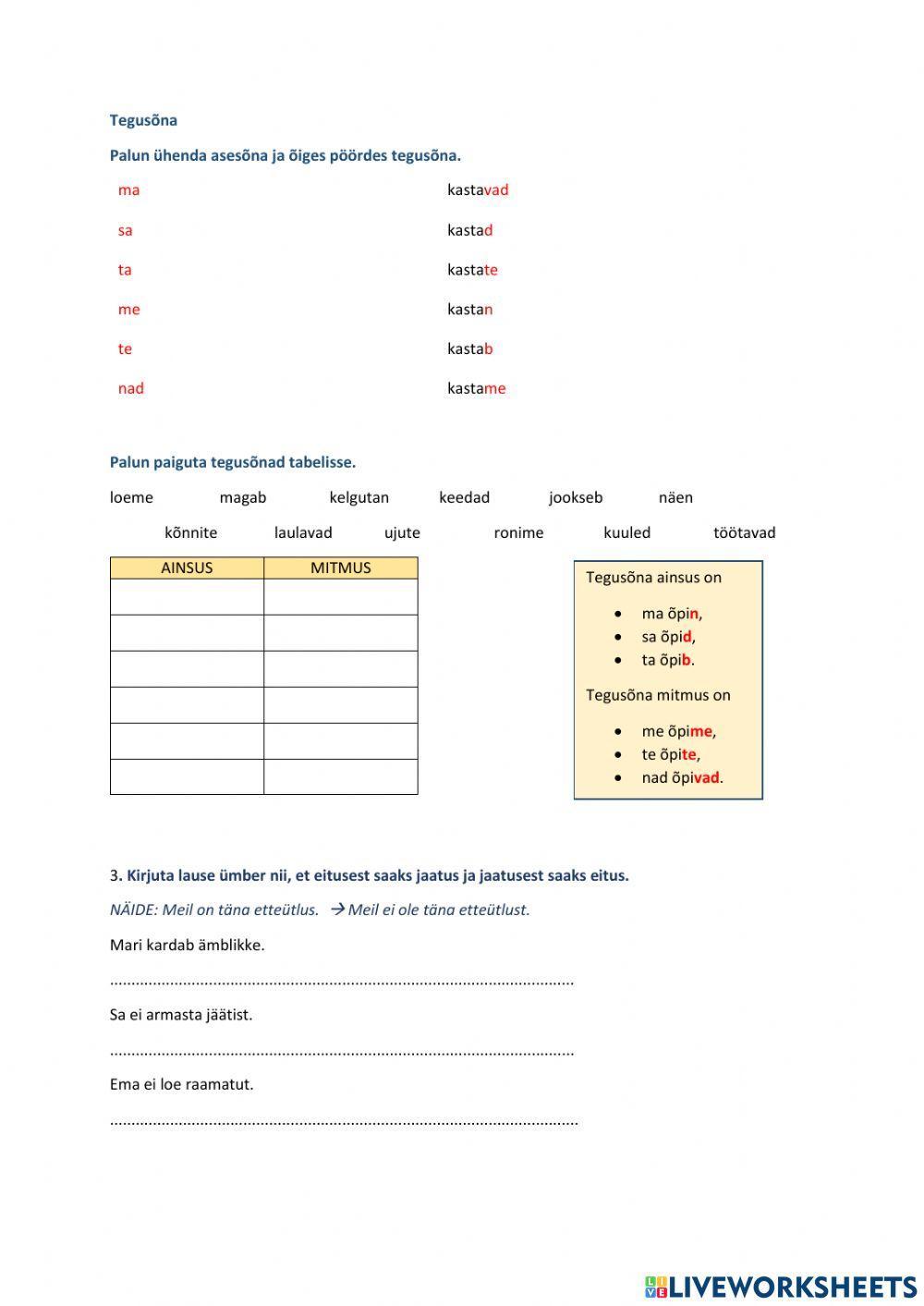 Tegusõna, 3. klass