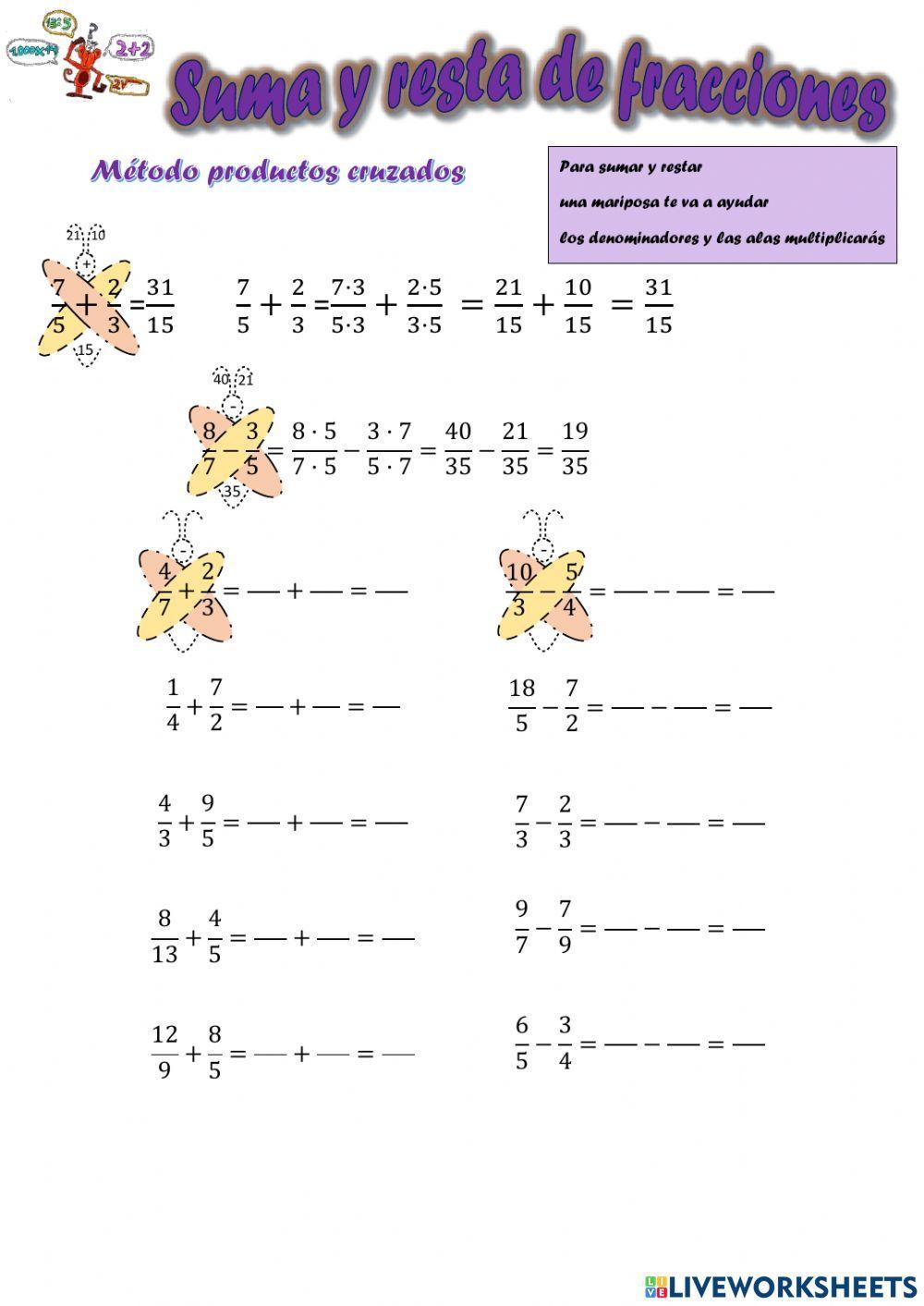 Suma y resta de dos fracciones. Productos cruzados