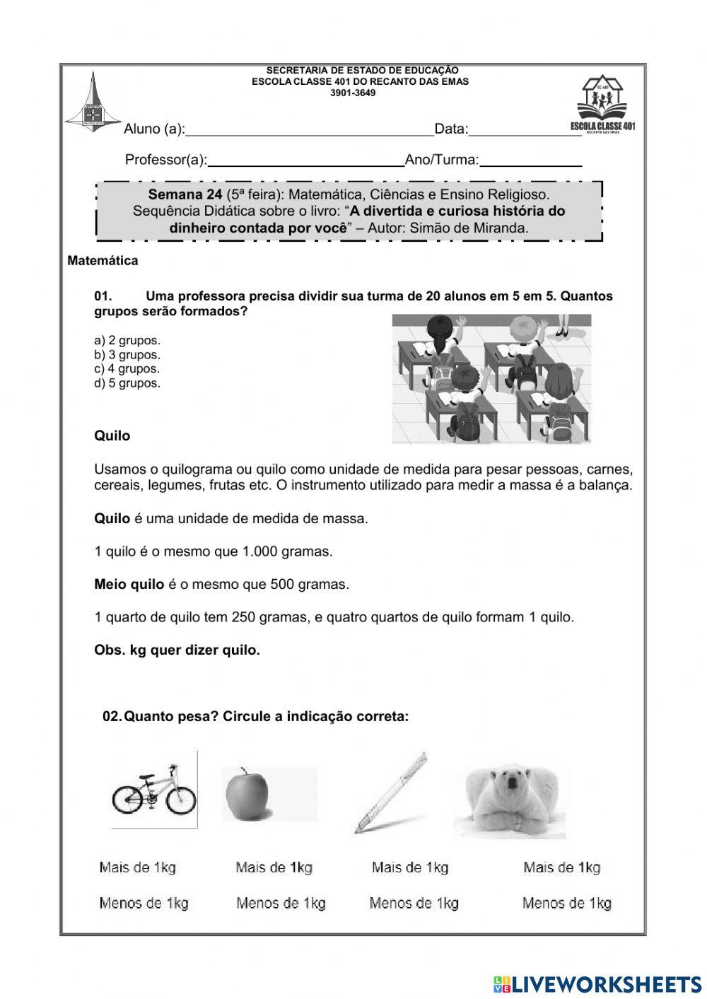 Atividade interdisciplinar Atividade interdisciplinar