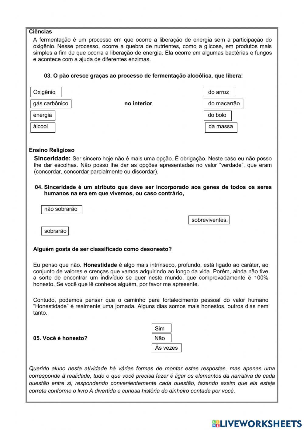 Atividade interdisciplinar Atividade interdisciplinar