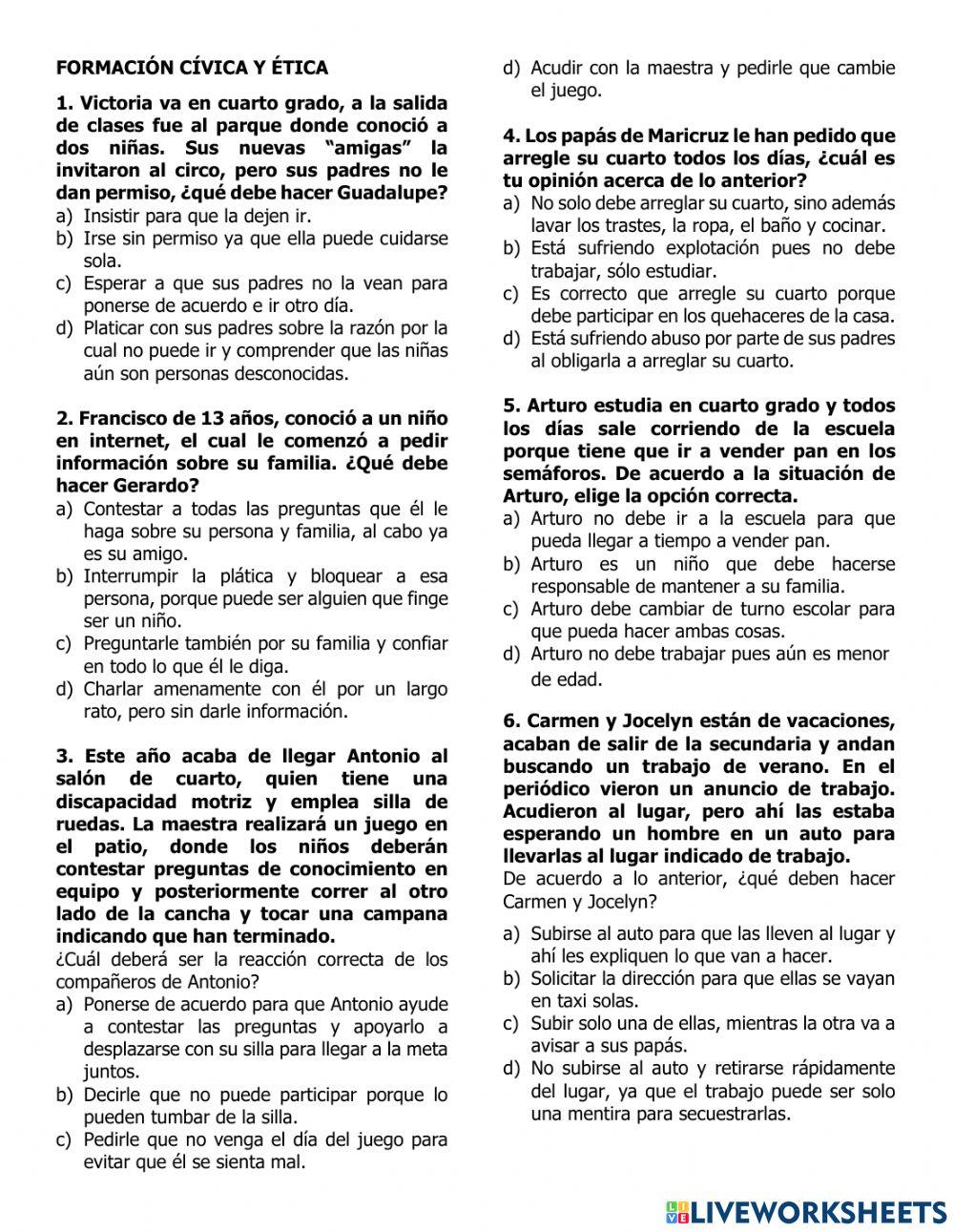 Examen formación civica y etica inam