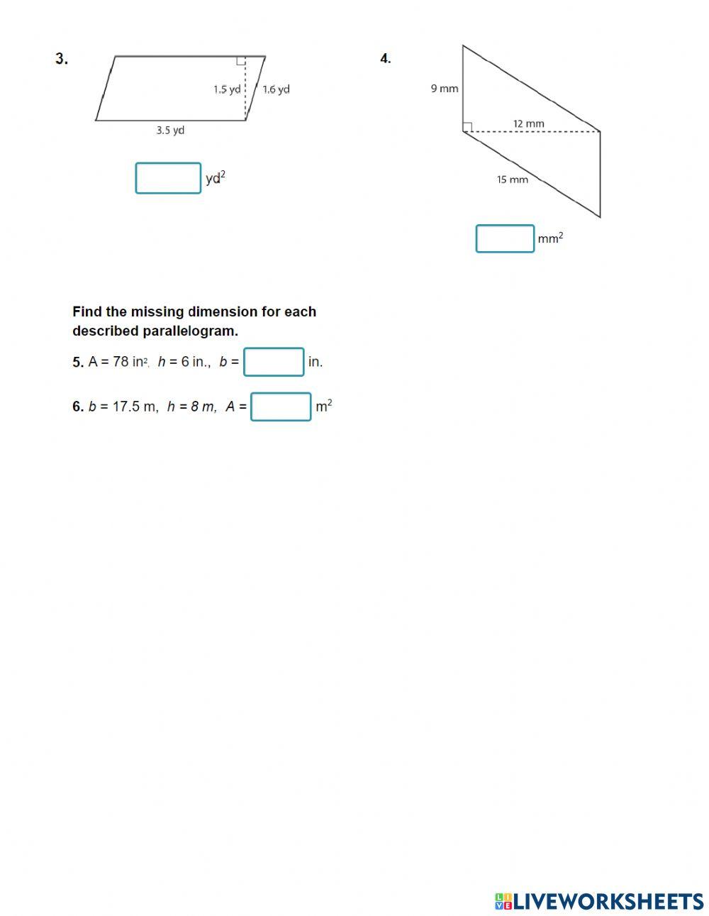 Area of paralellograms Activity- 6th Grade
