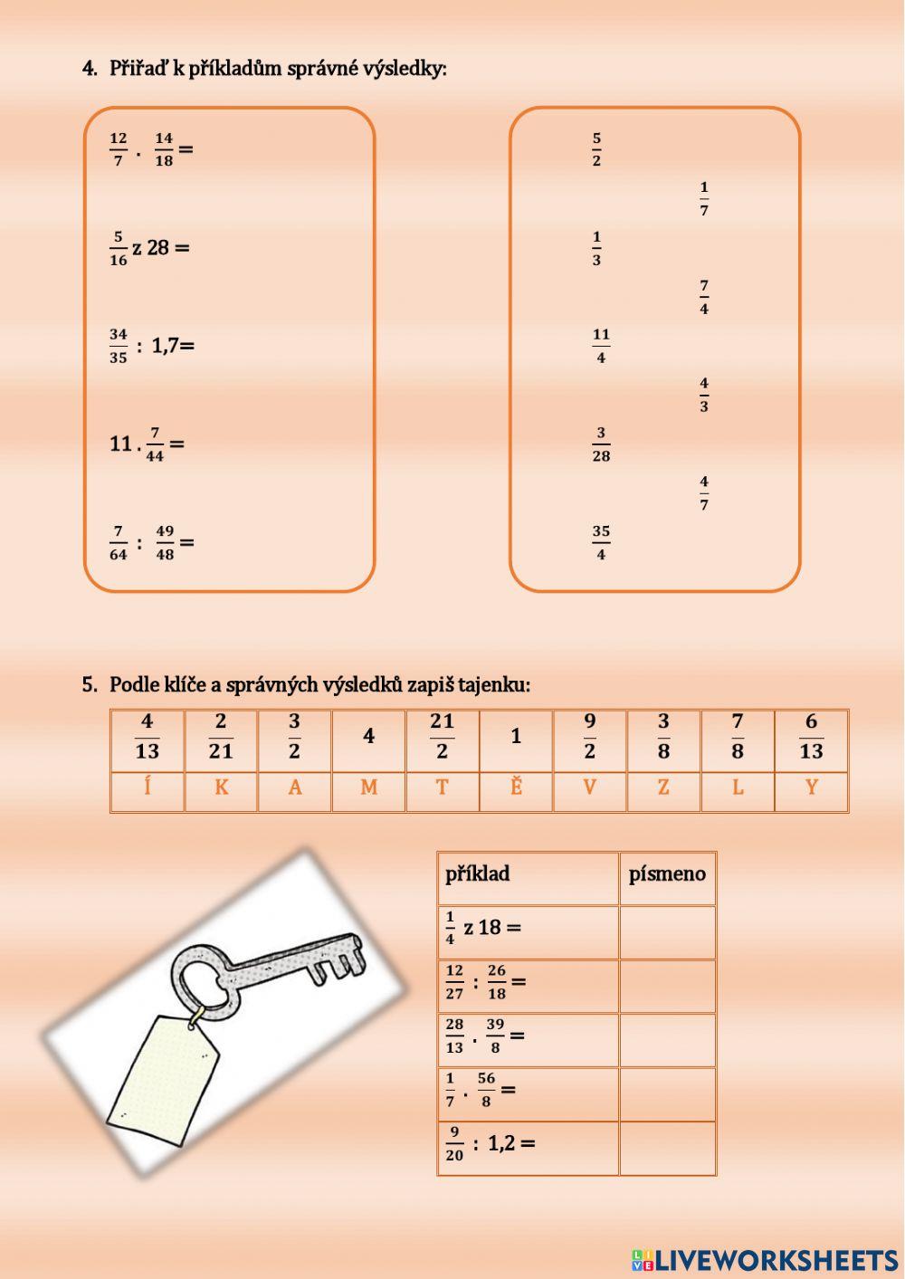 Zlomky - násobení a dělení