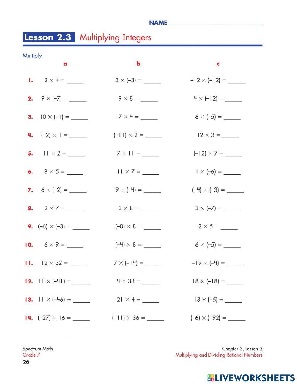 Multiplying Integers | lpelaosa | Live Worksheets