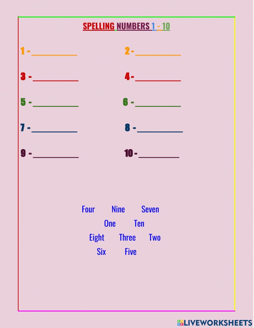 Spelling numbers worksheet worksheet live worksheets