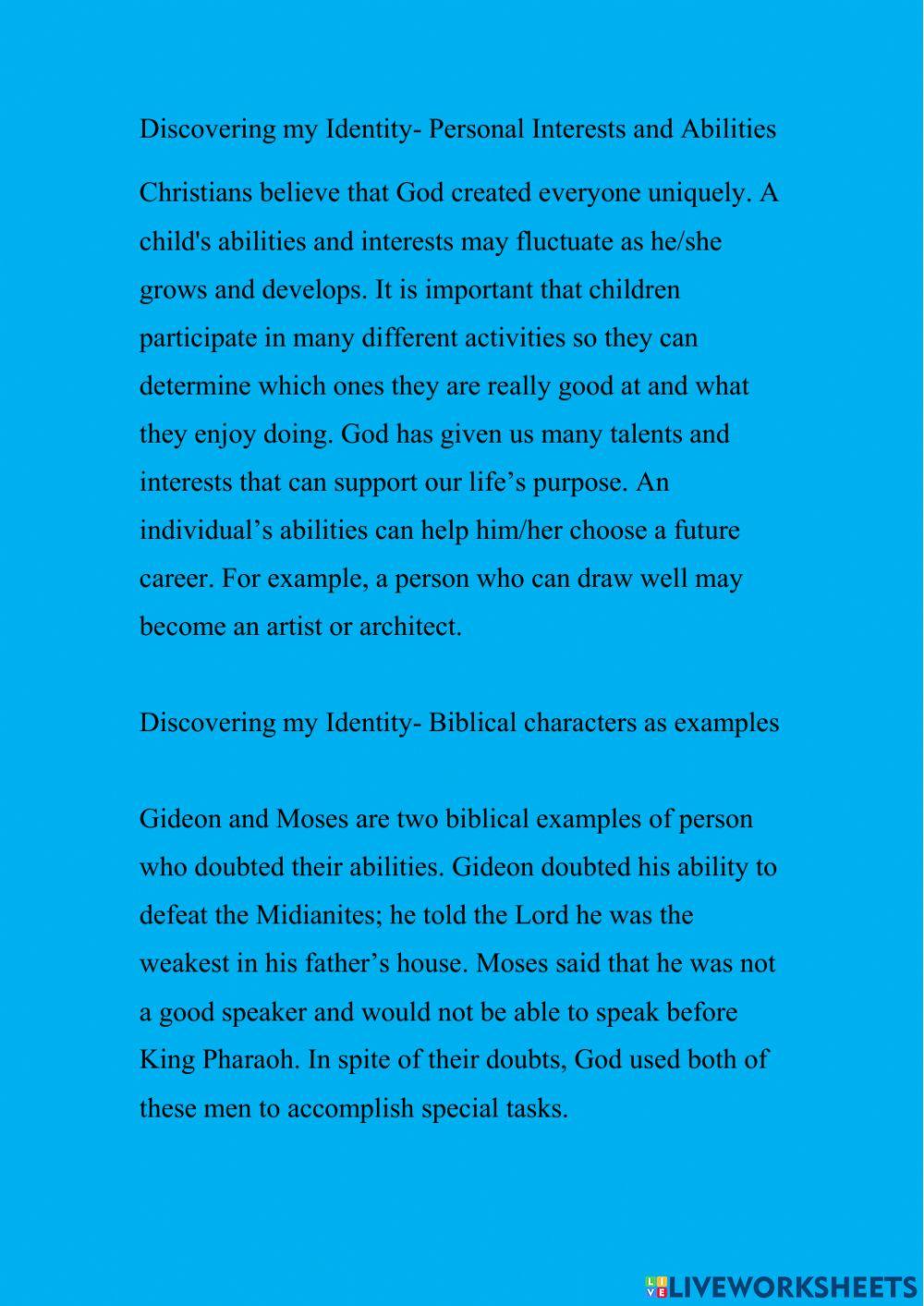 Discovering my Identity-Personal Interests and Abilities