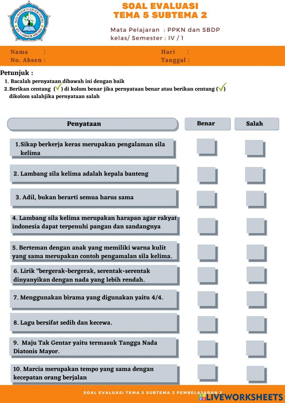 Soal evaluasi kelas 4 tema 5