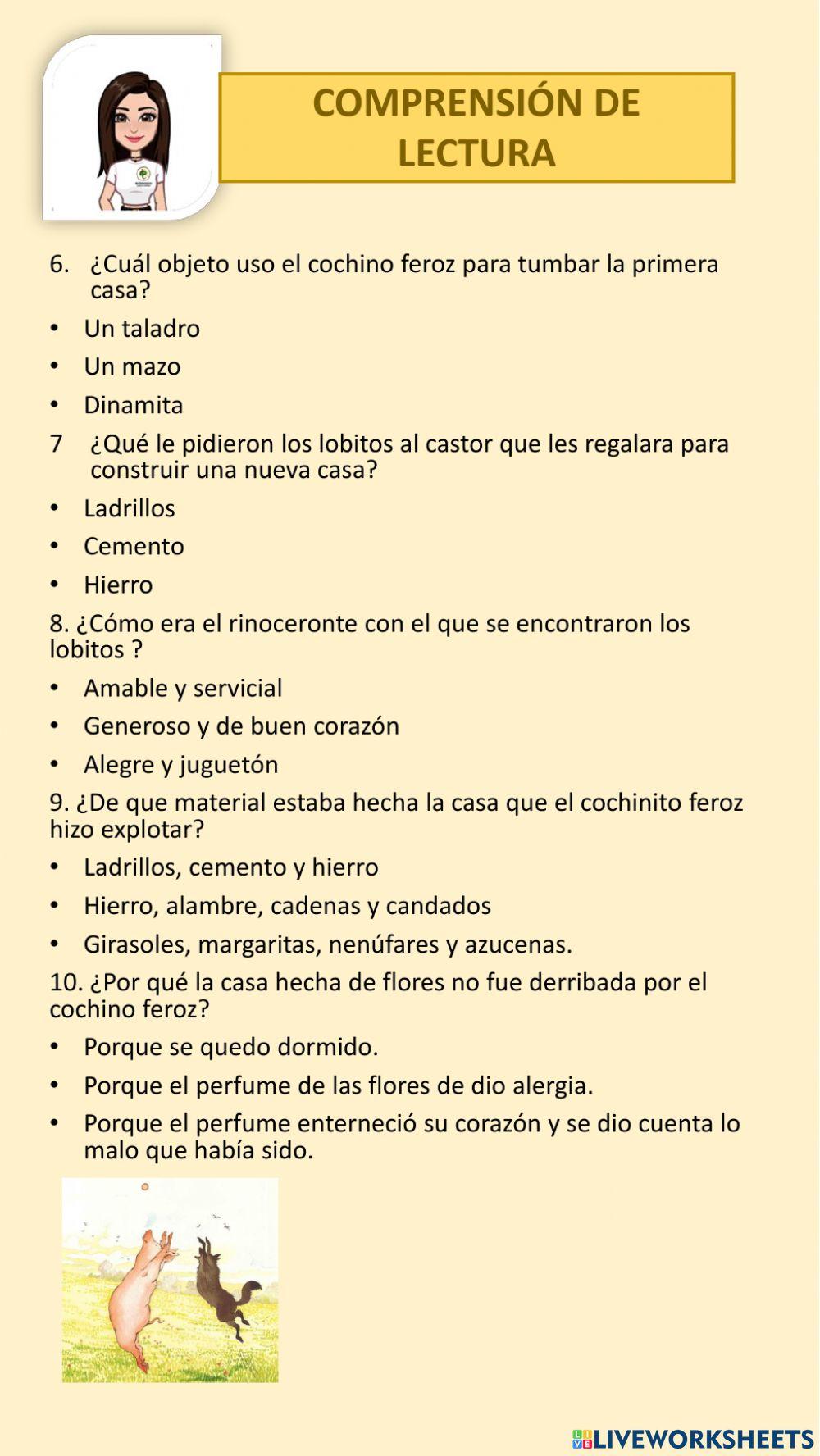 Comprension de lectura -Los tres lobitos y el cochino feroz-