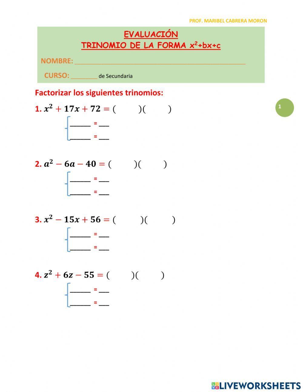 Trinomio de la forma x2+bx+c
