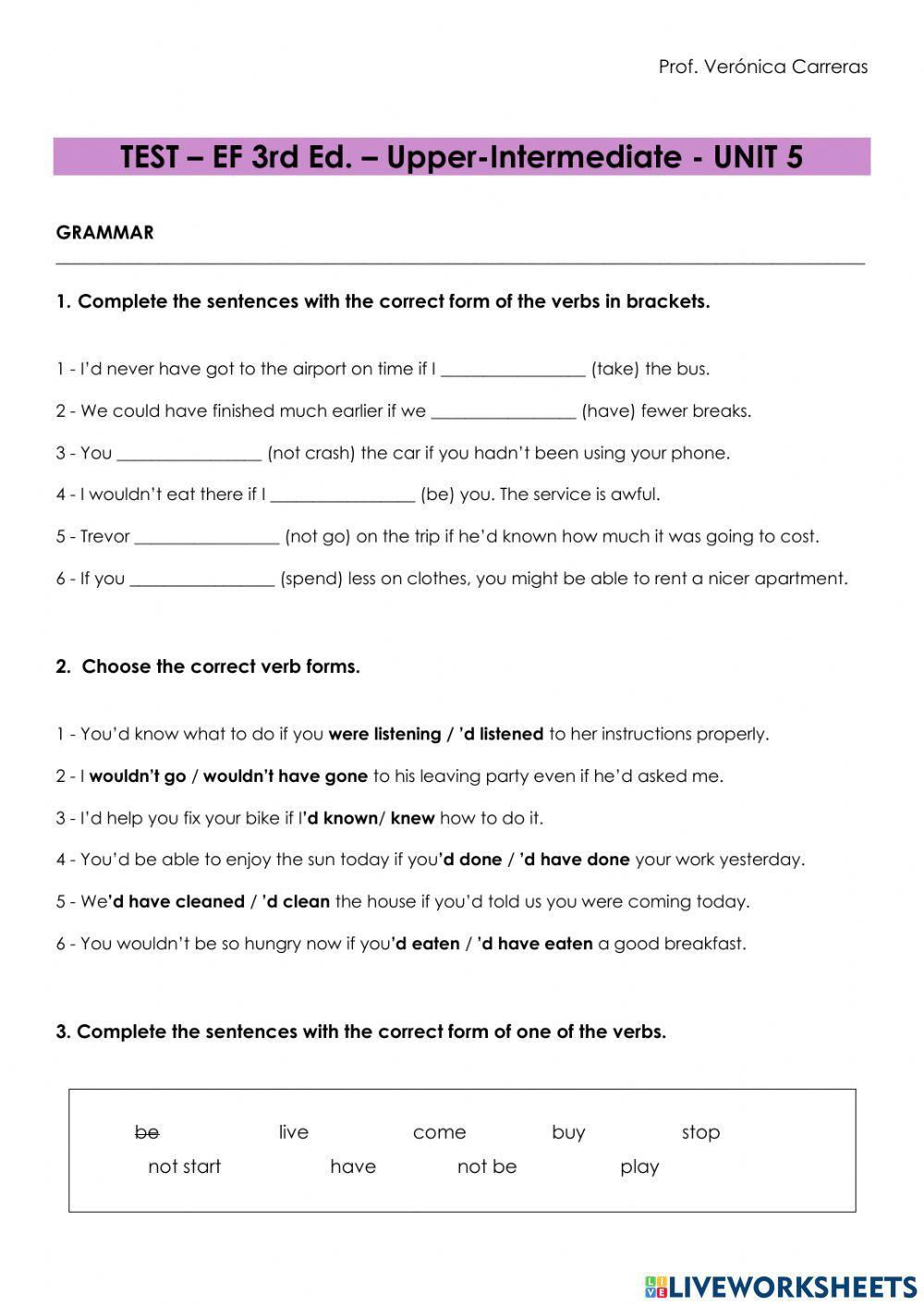 TEST – EF 3rd Ed. – Upper-Intermediate - UNIT 5