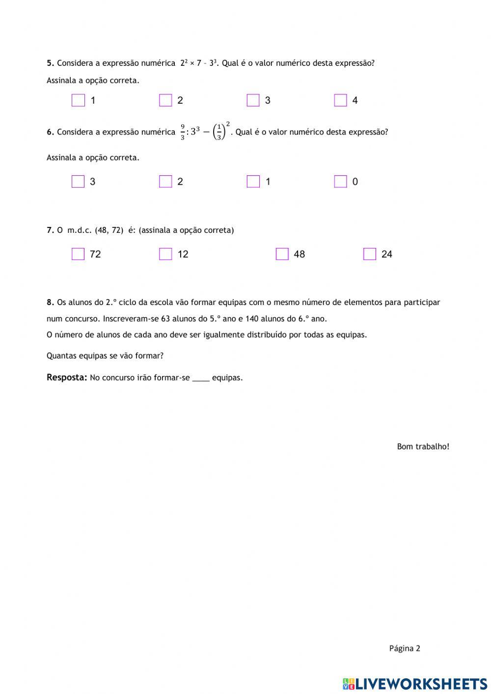 Potências de expoente natural