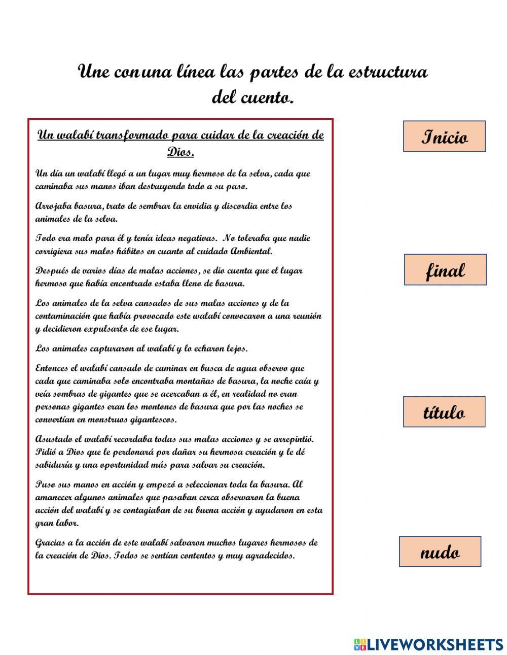 Relaciona las partes del cuento con estructura.