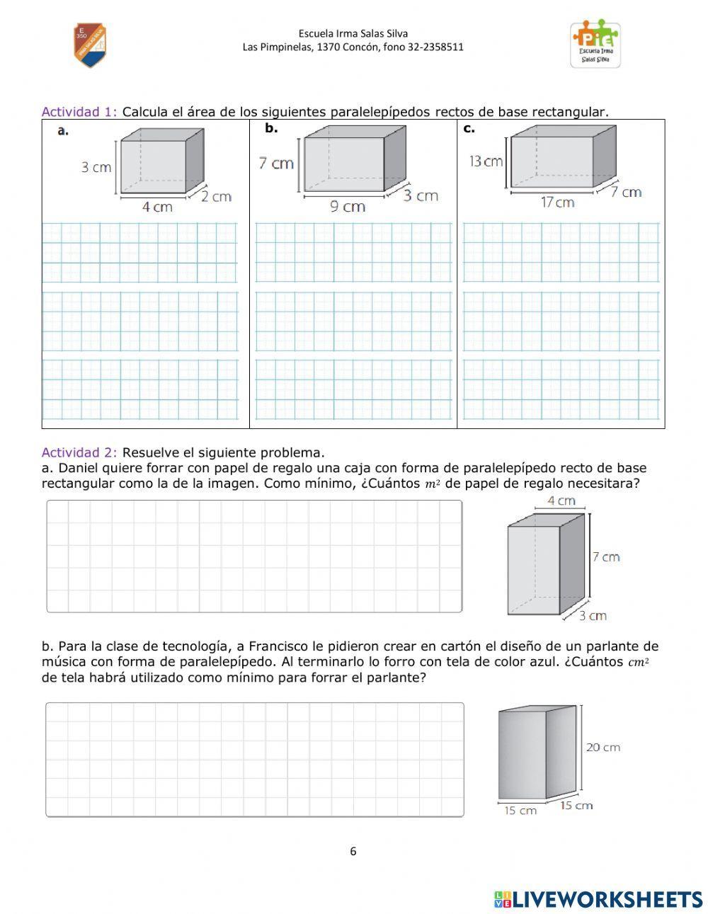 Área de cubos y paralelepípedos
