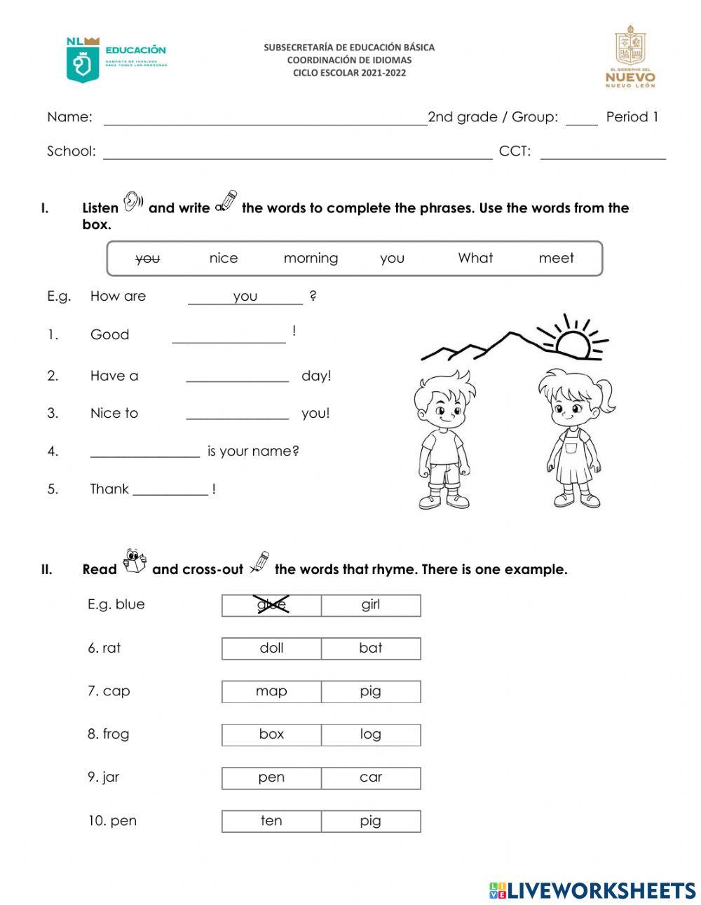 Exam 3rd grade period 1