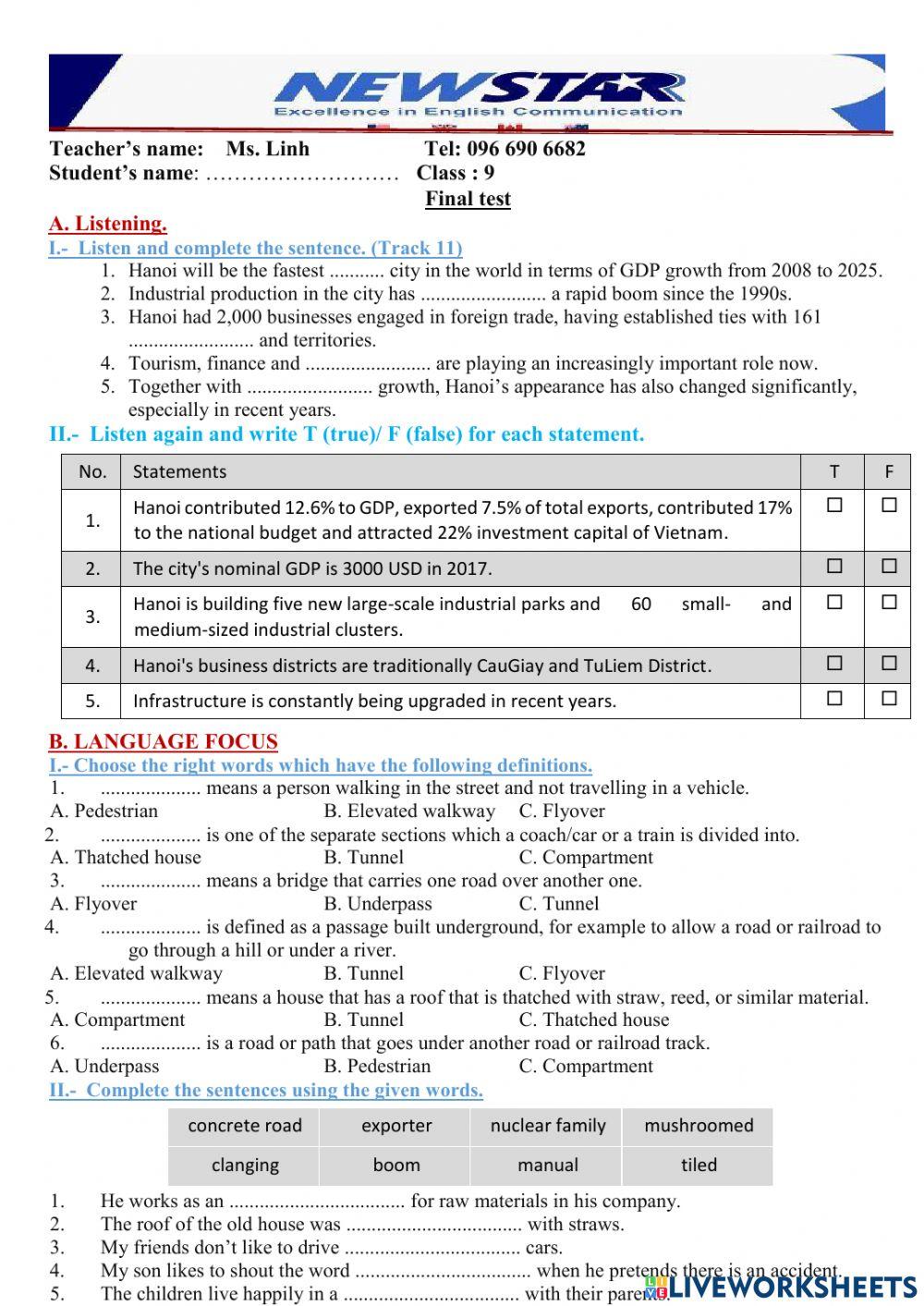 Final test G9 worksheet | Live Worksheets
