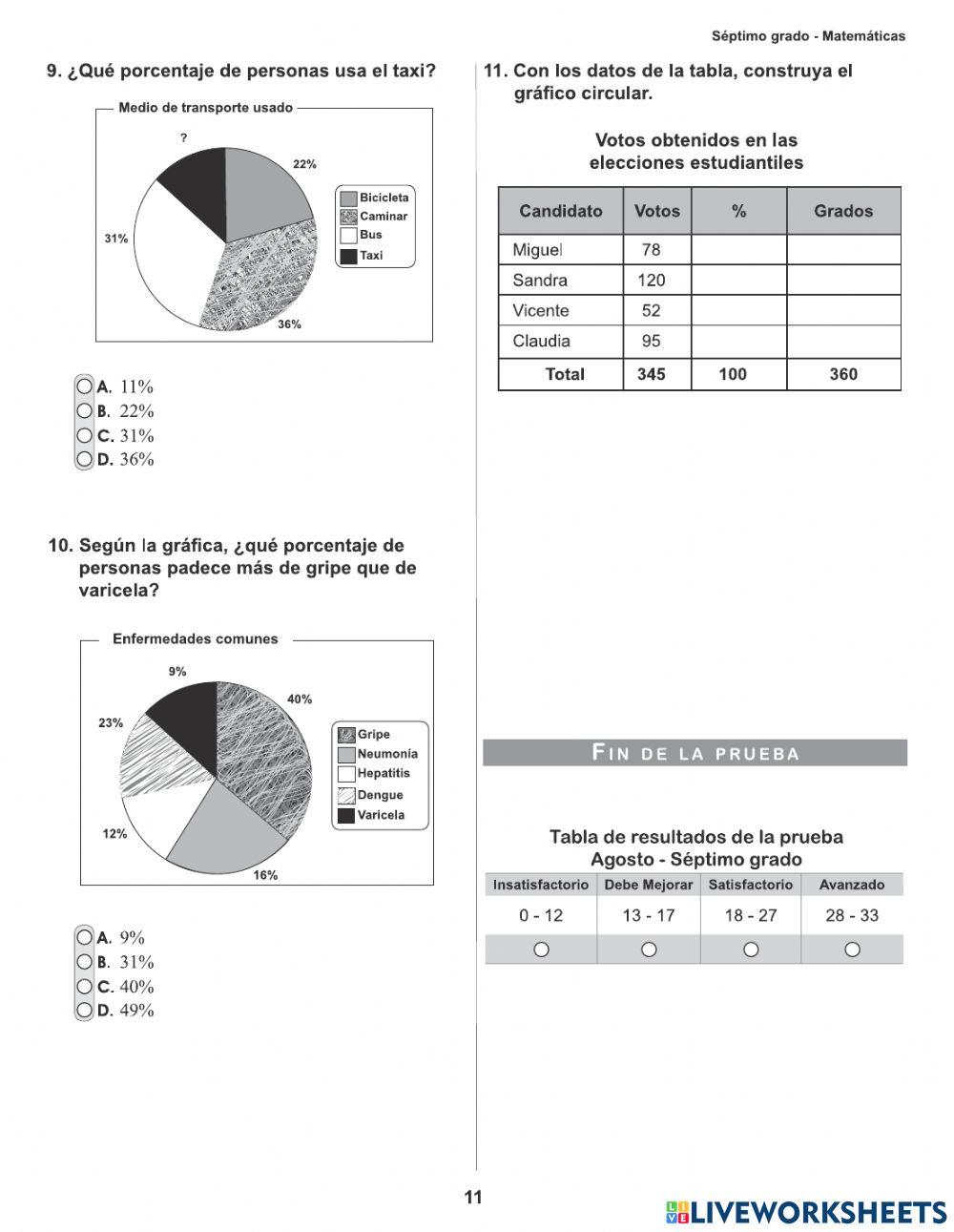 Prueba Formativa  7mo - Math- agosto y septiembre