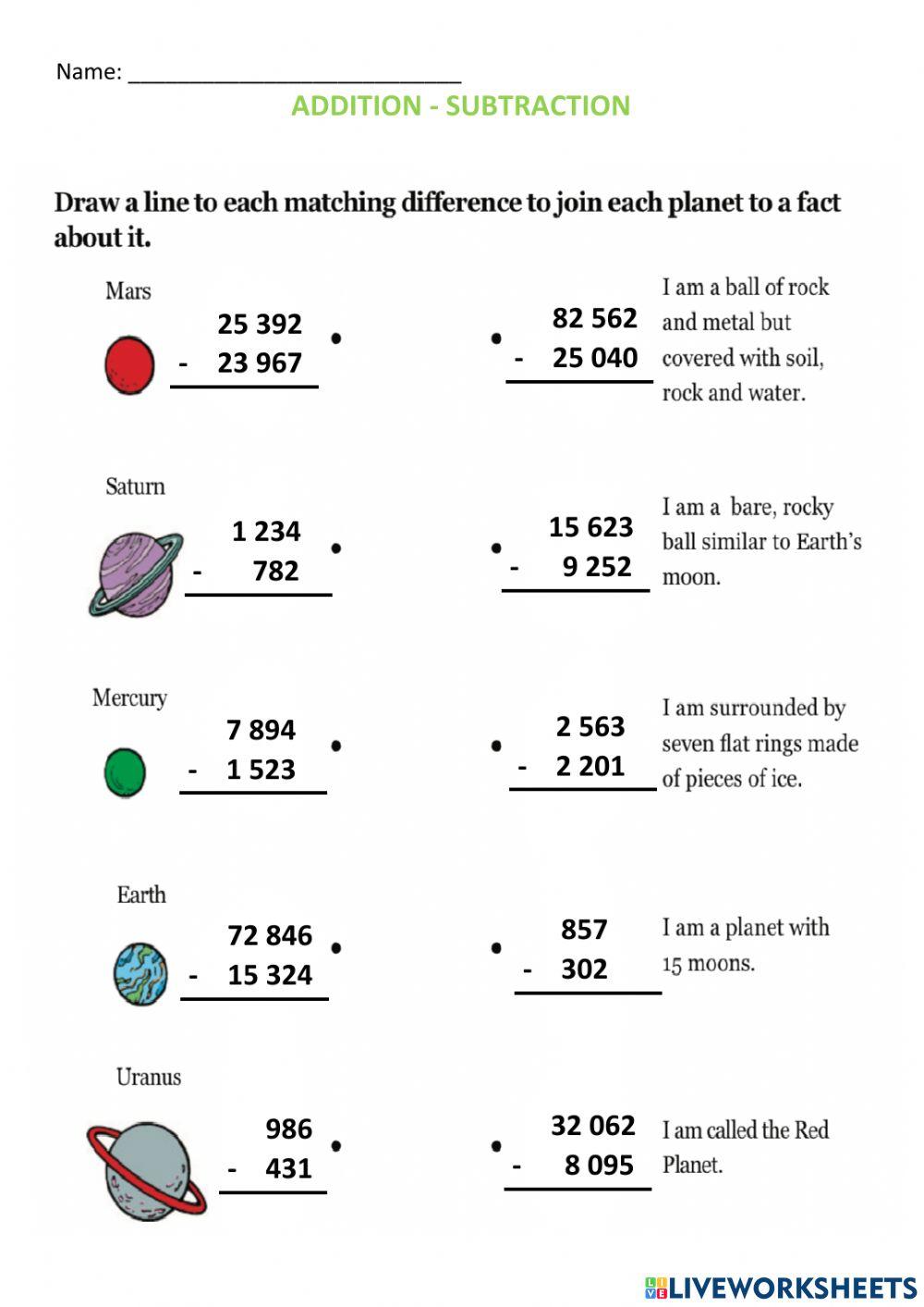 Addition - Subtraction interactive worksheet | Live Worksheets