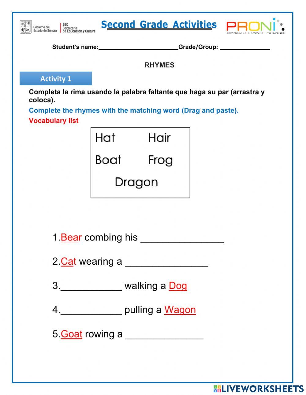 2nd Grade Evaluación Primer Trimestre K