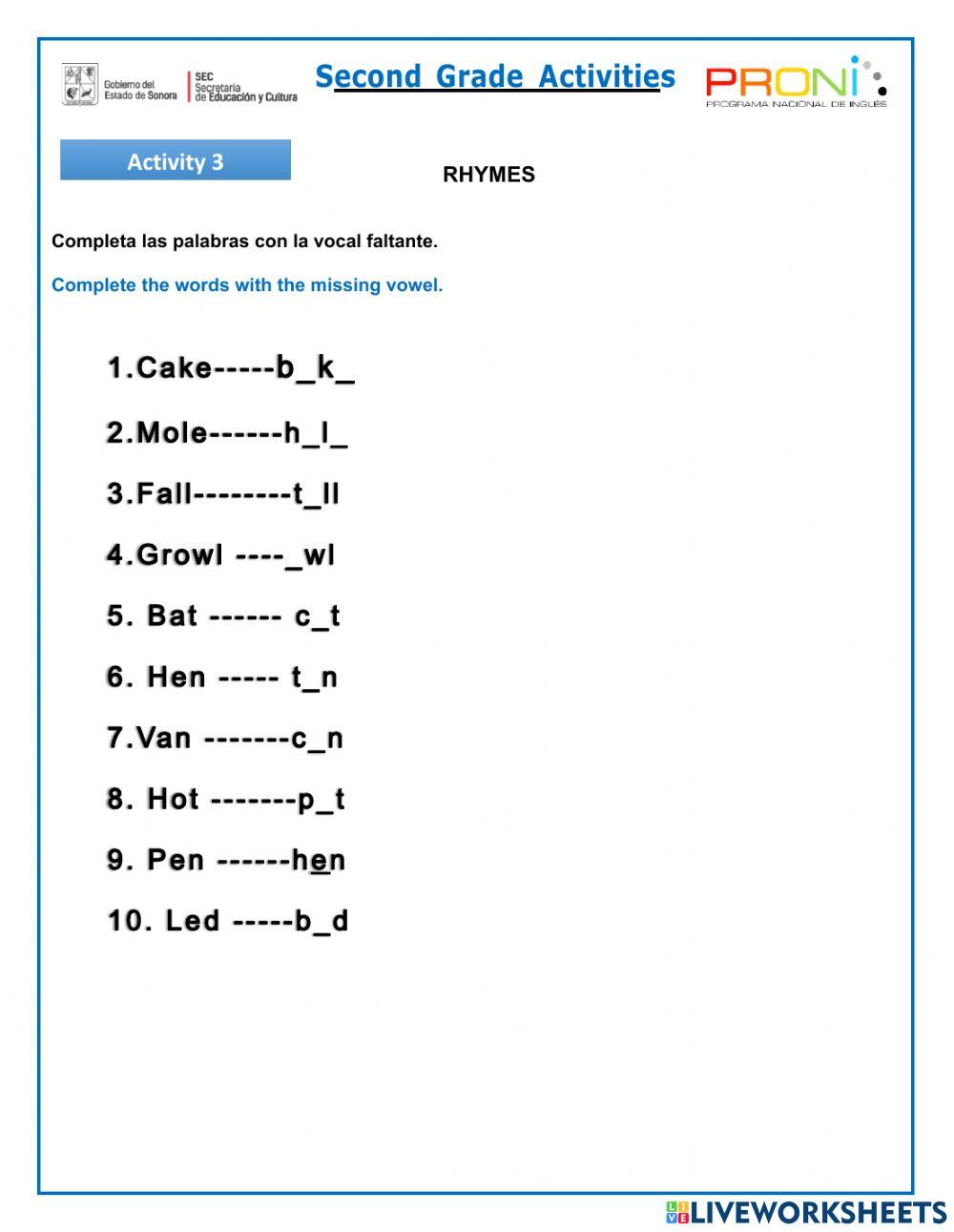 2nd Grade Evaluación Primer Trimestre K