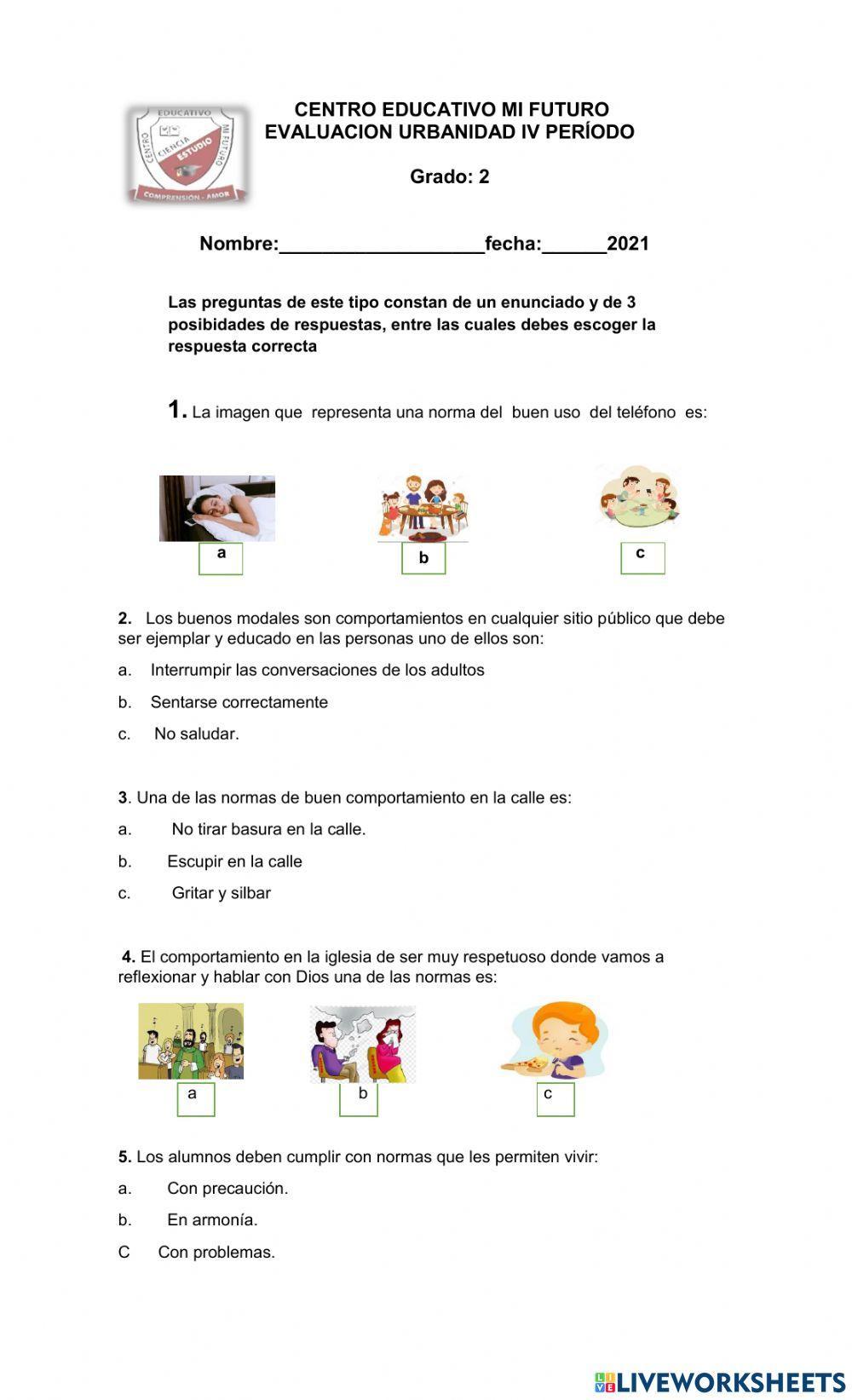 Evaluacion urbanidad iv