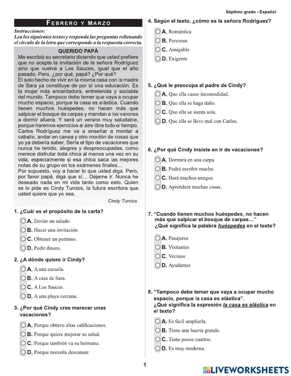 Pruebas formativas-español-séptimo grado