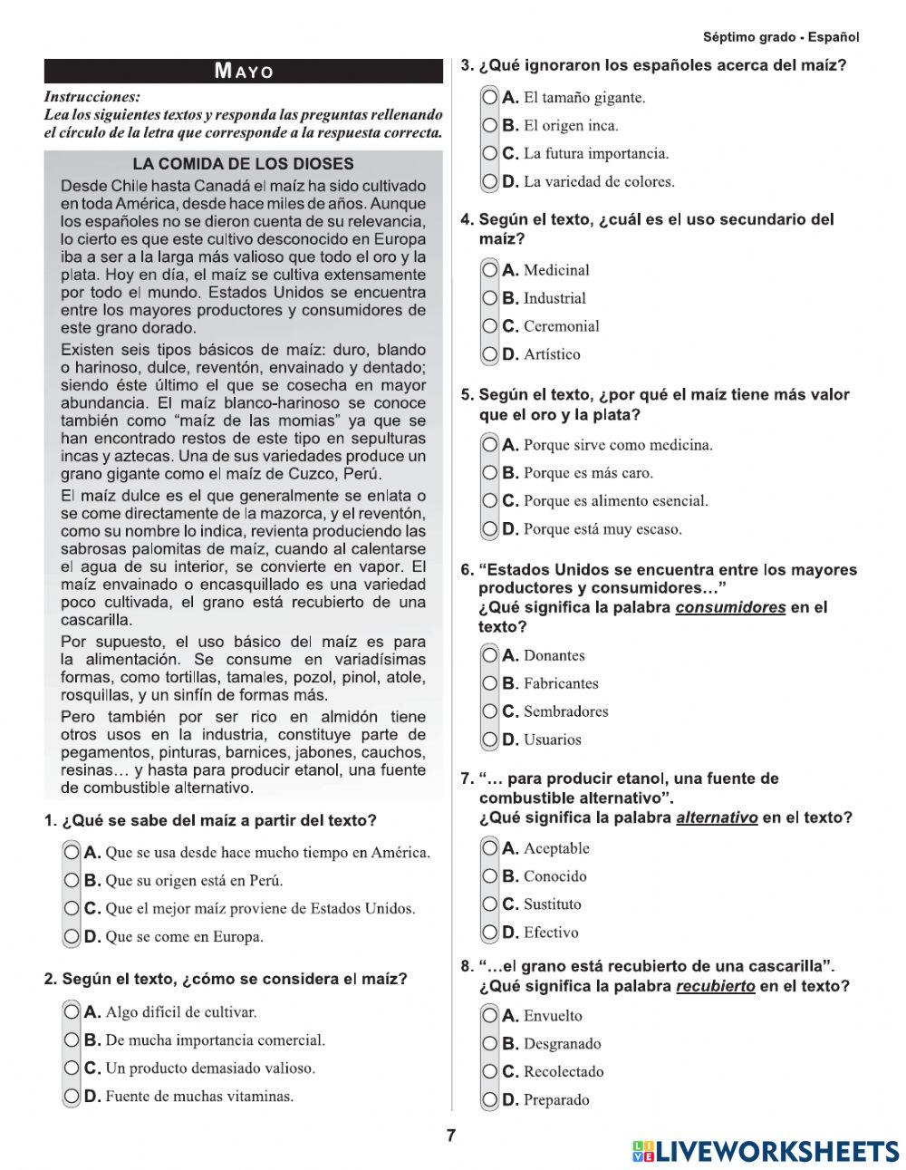 Pruebas formativas-español-séptimo grado