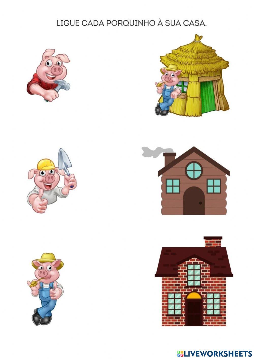 Ligue cada porquinho a sua casa.