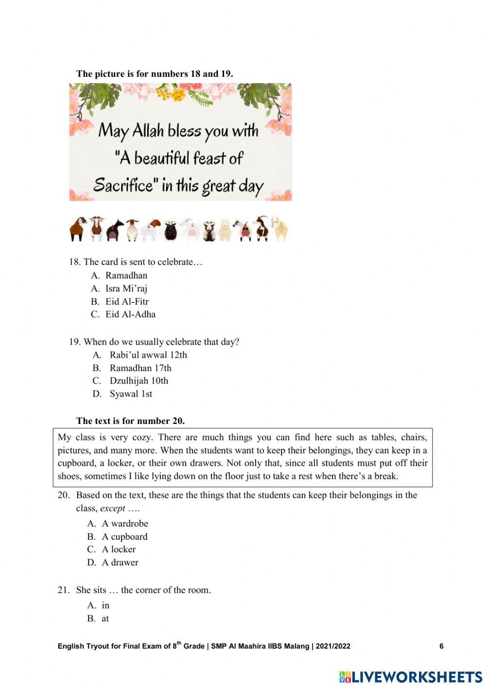 English Tryout for 8th graders