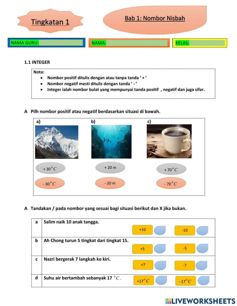 Bab 1 nombor nisbah matematik tingkatan 1 Bab 1 nombor nisbah matematik tingkatan 1
