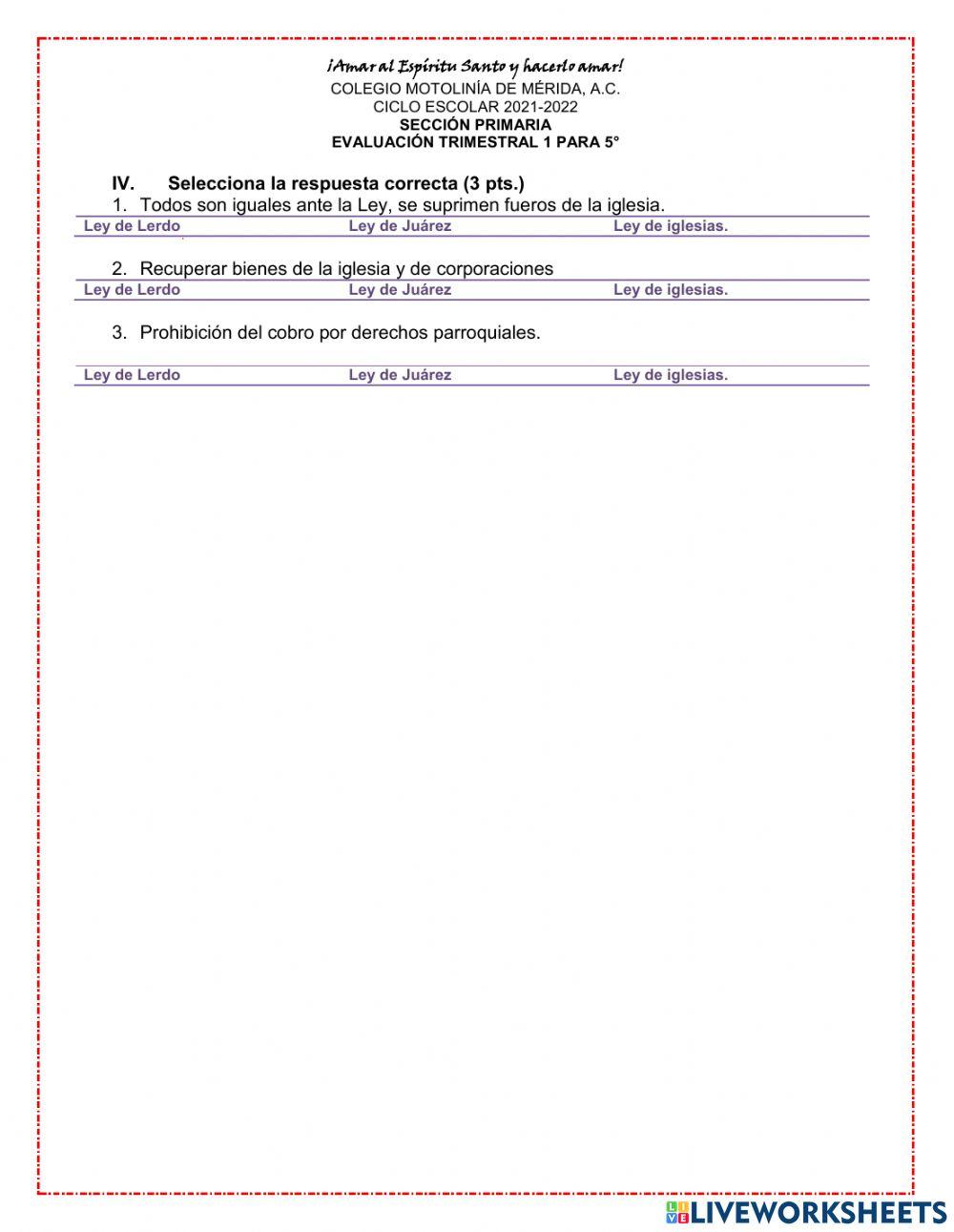 Examen trimestral de historia