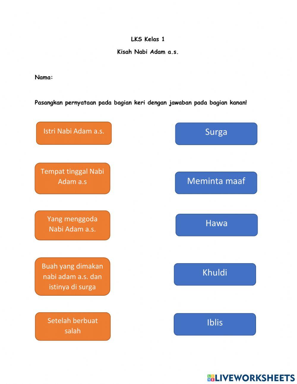 LKS Kelas 1 Nabi Adam a.s.