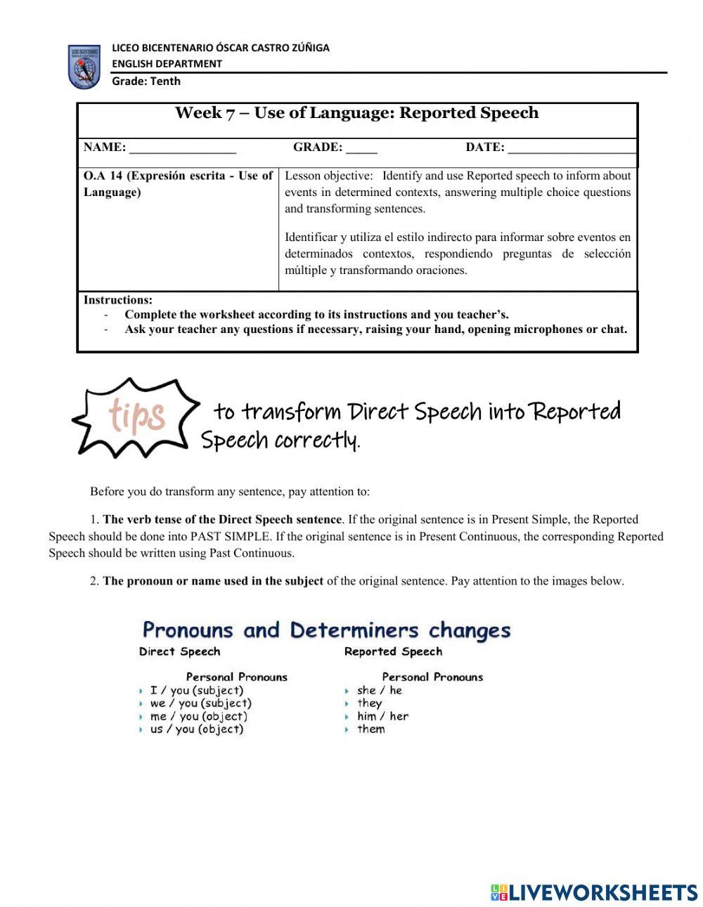 Week 7 use of English