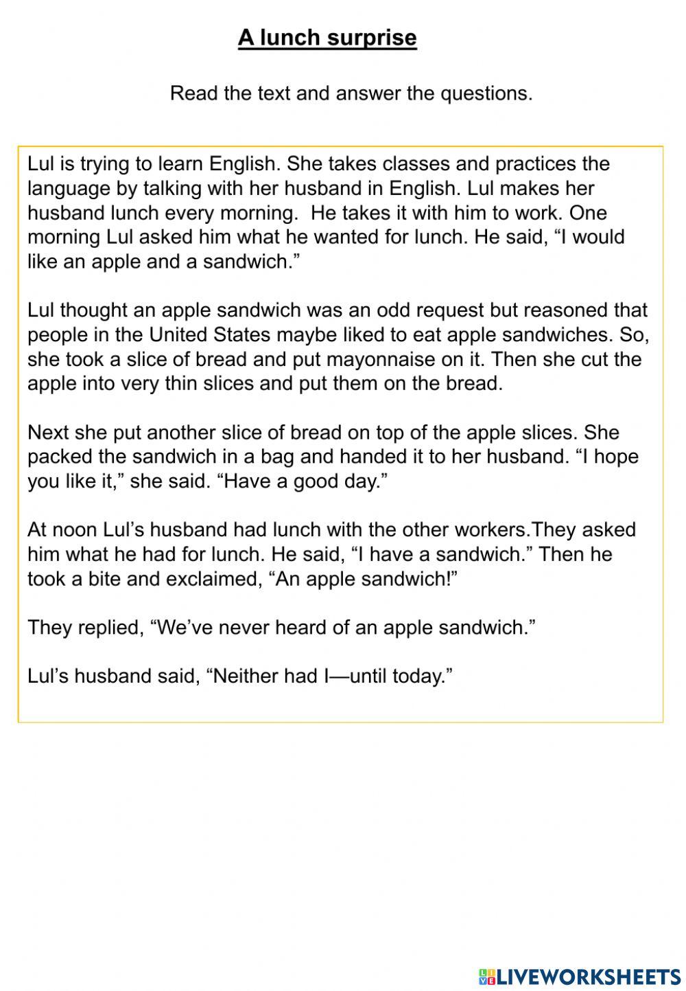 A lunch surprise reading multiple texts to find the right answer