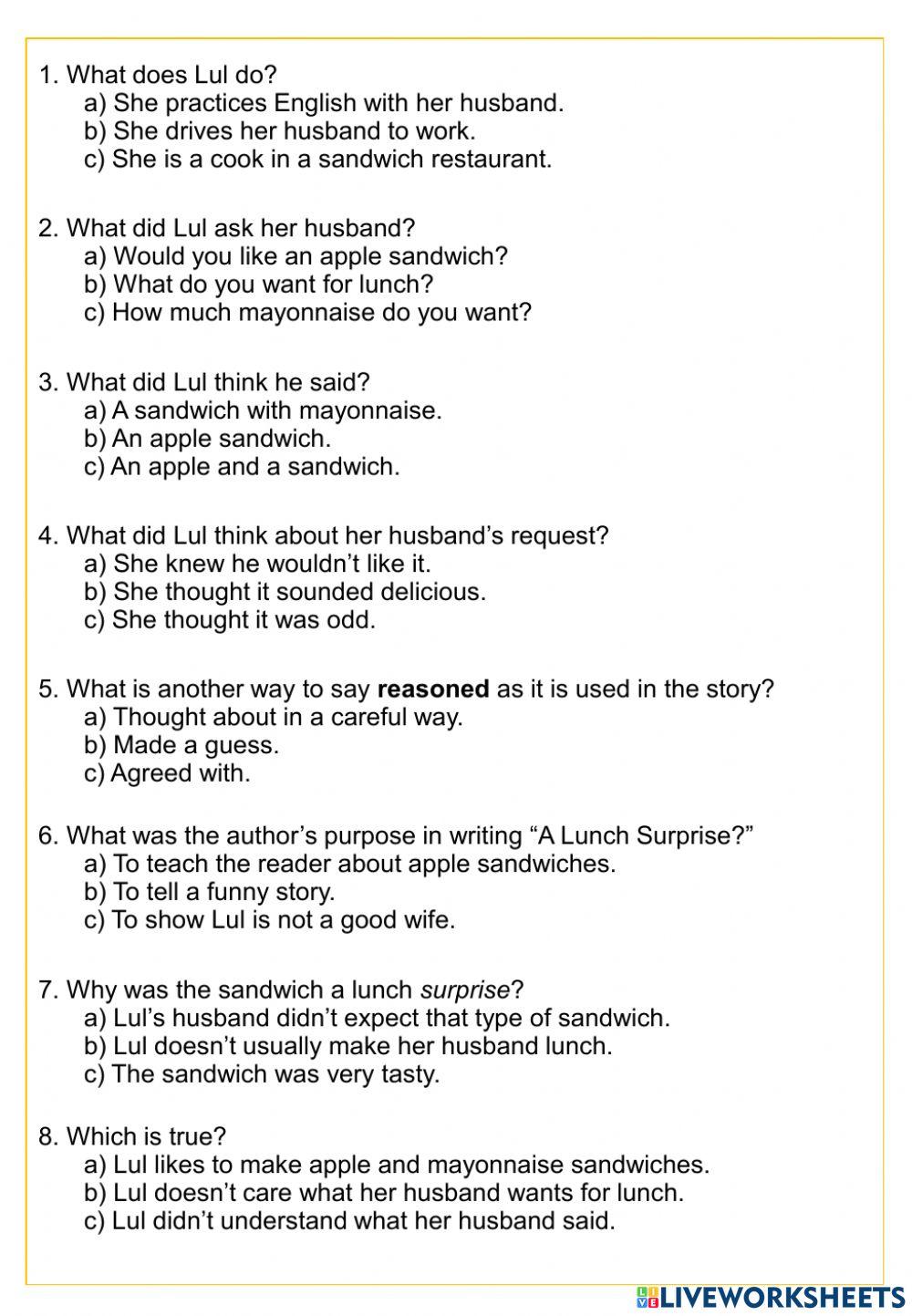 A lunch surprise reading multiple texts to find the right answer