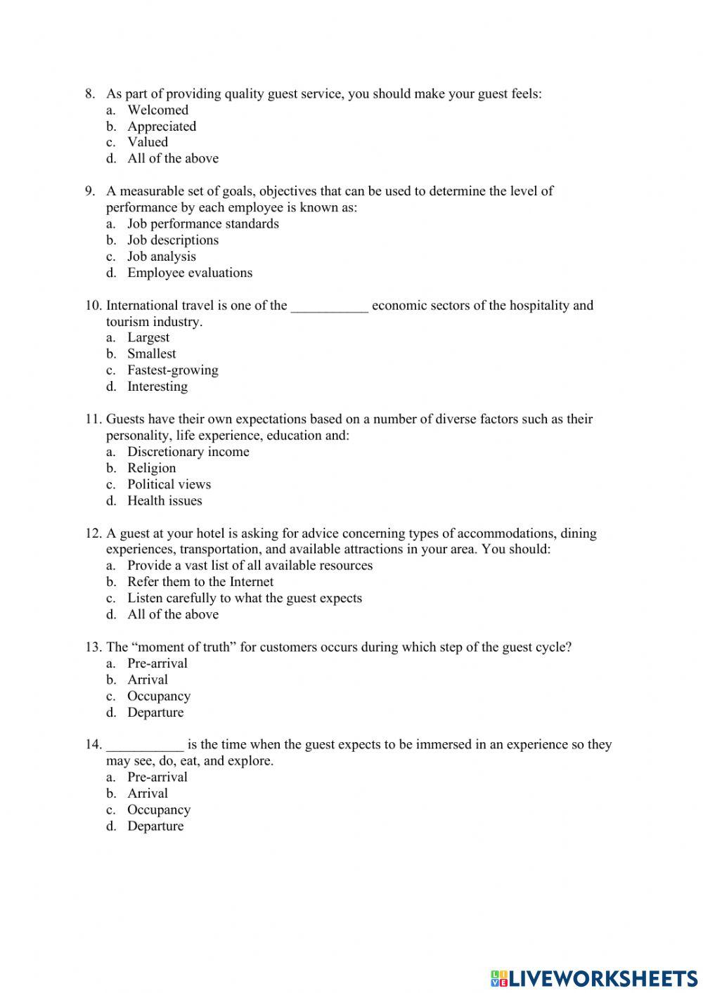 Guest Cycle Multiple Choice