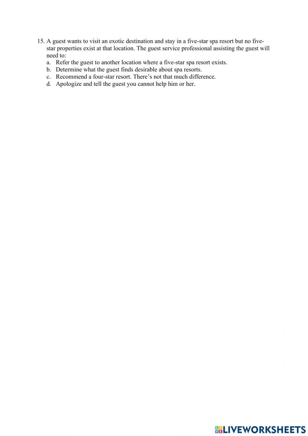 Guest Cycle Multiple Choice