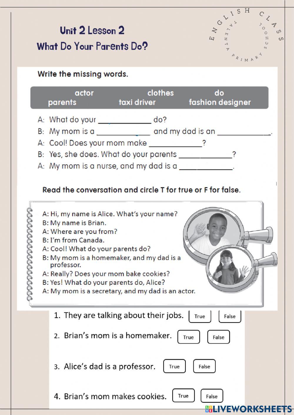 Unit 2 Lesson 2 What Do Your Parents Do Worksheet Live Worksheets unit-2-lesson-2-what-do-your-parents-do-worksheet-live-worksheets