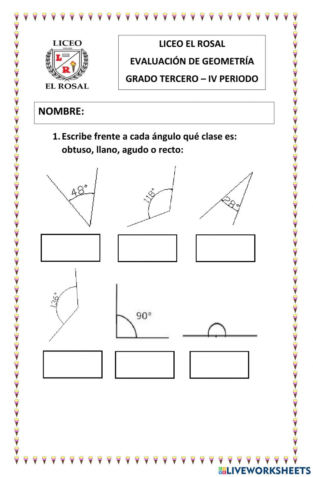 Evaluación geometría grado 3