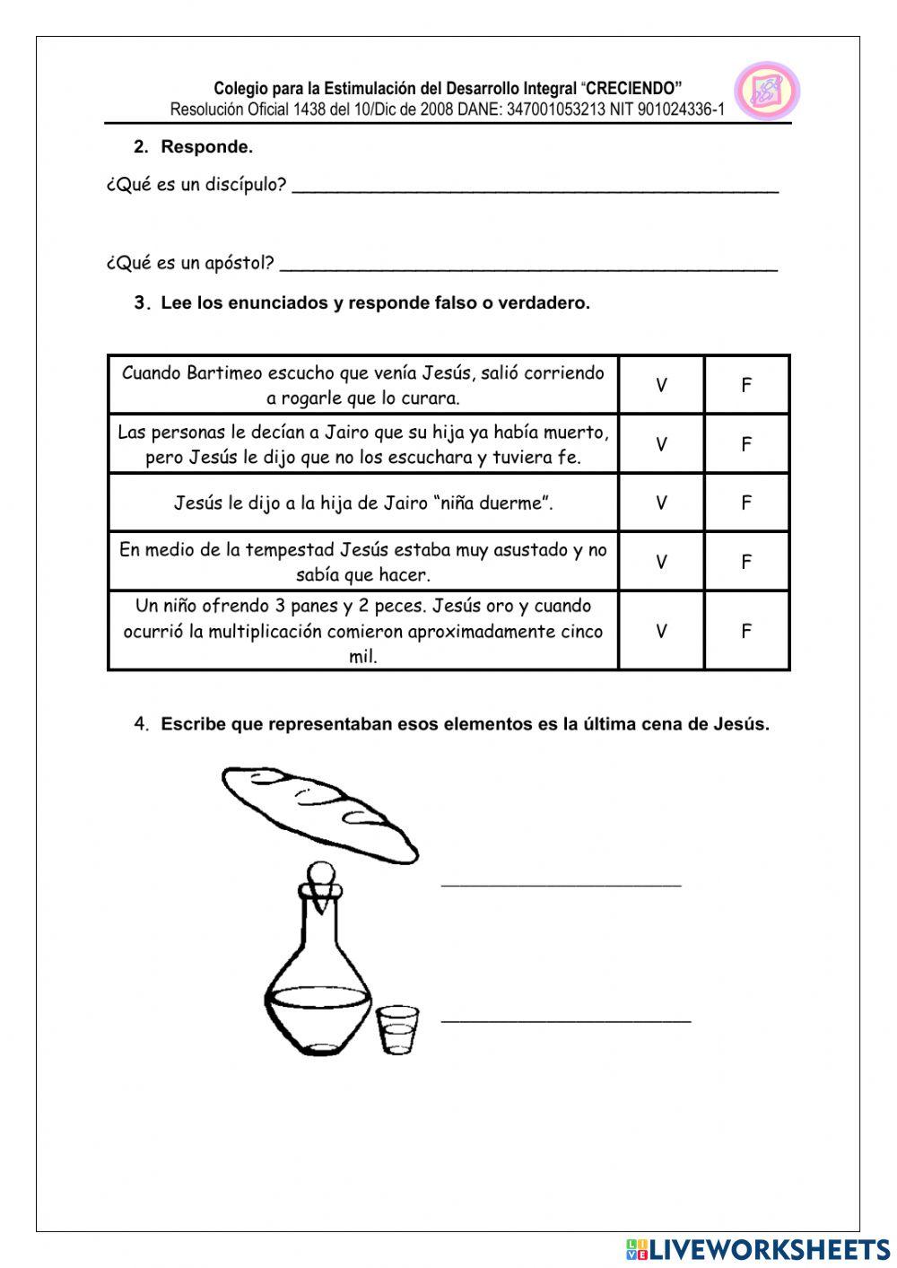 Examen segundo semestre religion 2°
