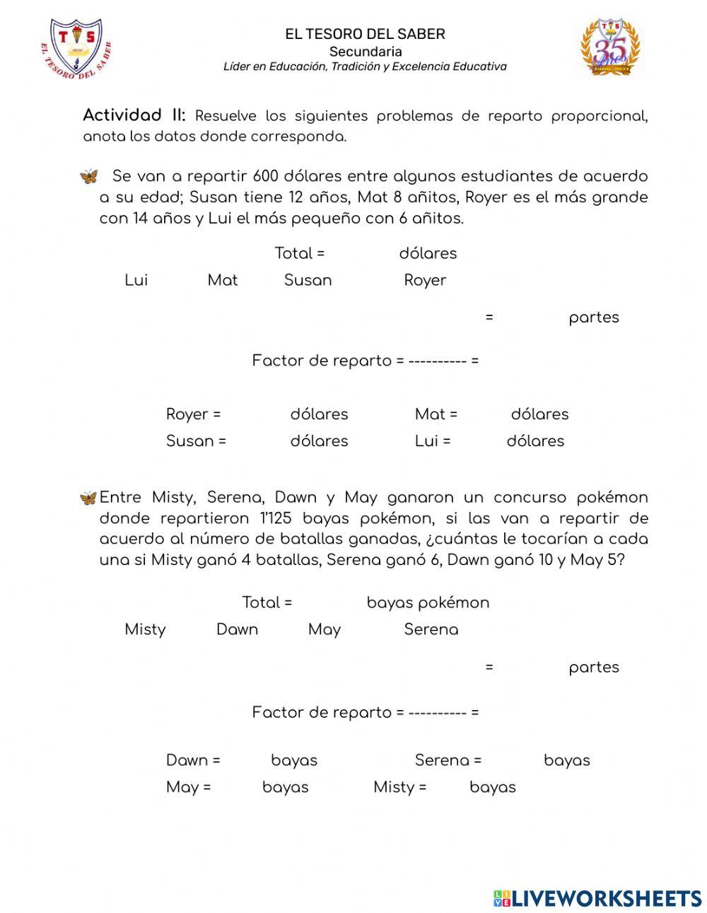 Ejercicios de Proporcionalidad