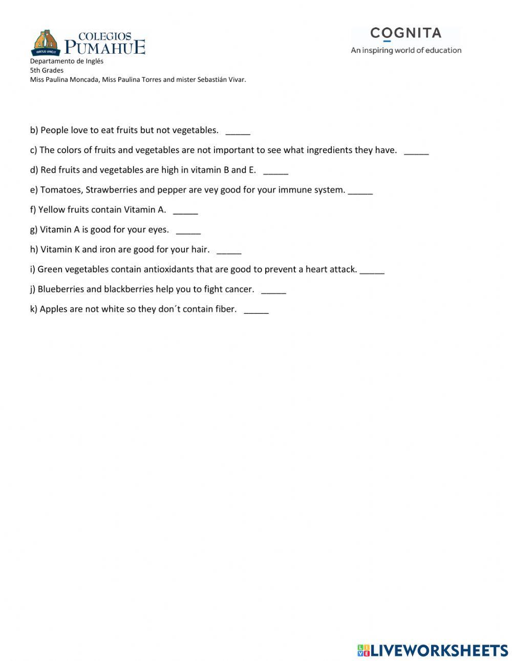 Healthy fruits and vegetables