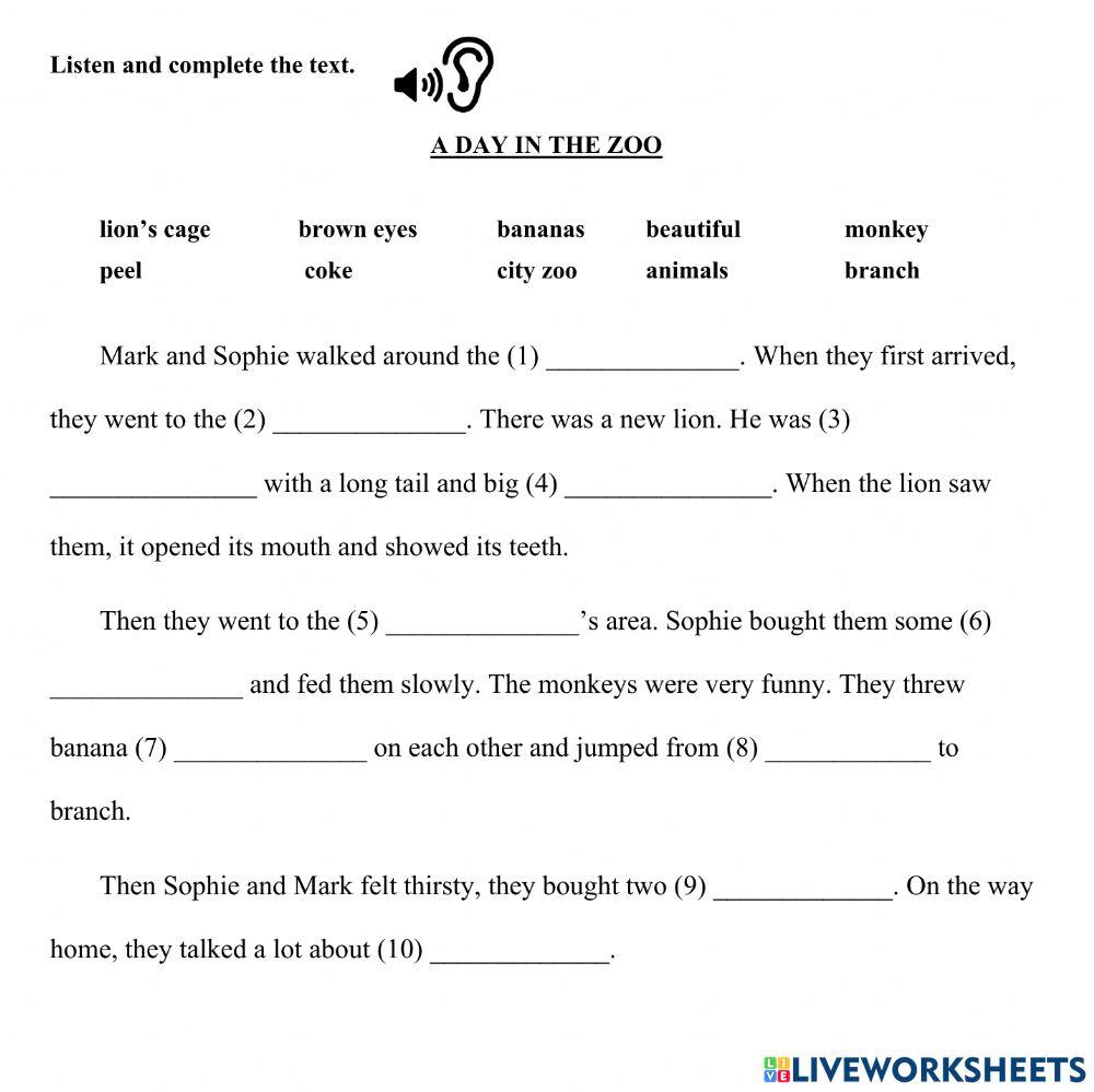 Tieng anh 5 unit 9 a day in the zoo worksheet live worksheets