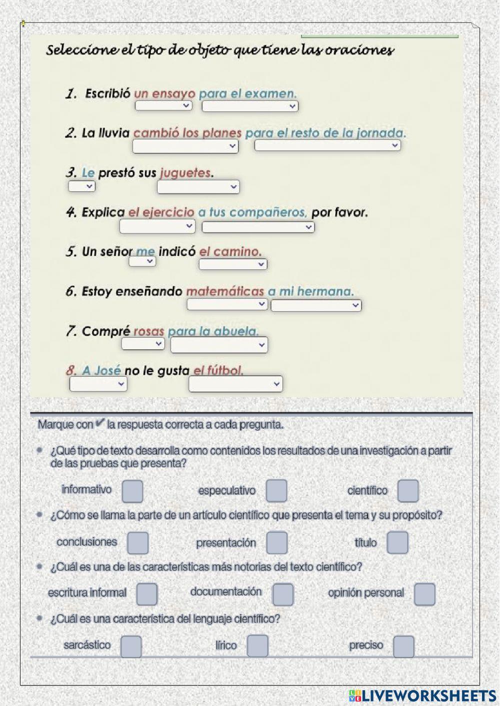 Examen español sexto grado