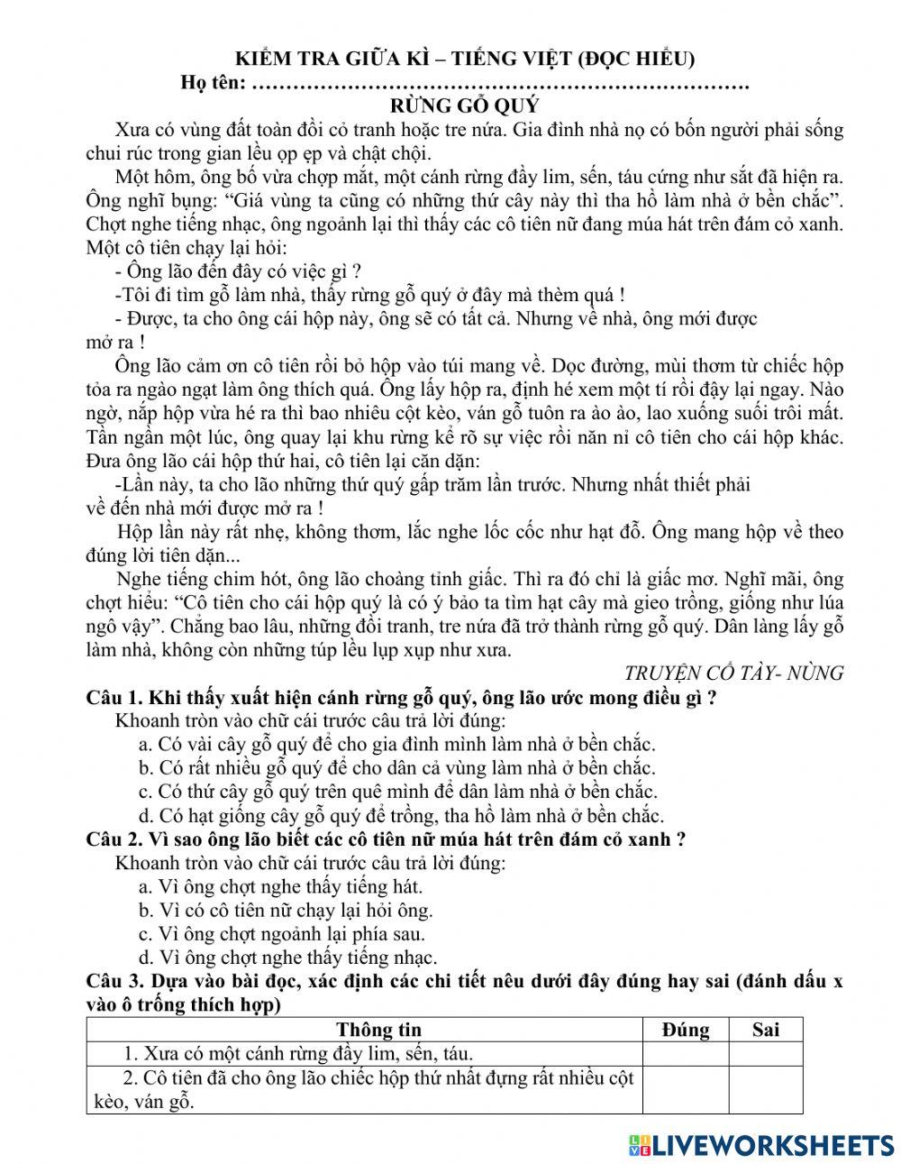 Pbt đọc hiểu rừng gỗ quý