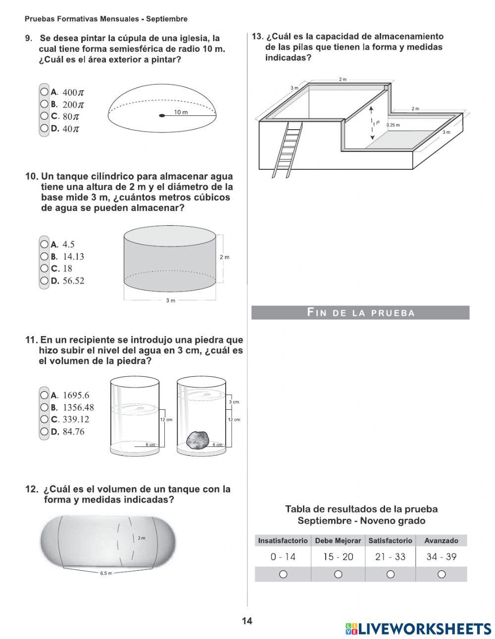 Prueba formativa Math - 9no-  sep-oct y noviembre