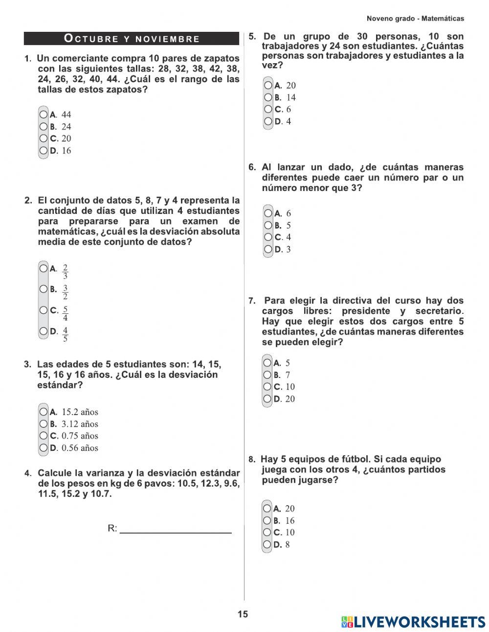 Prueba formativa Math - 9no-  sep-oct y noviembre