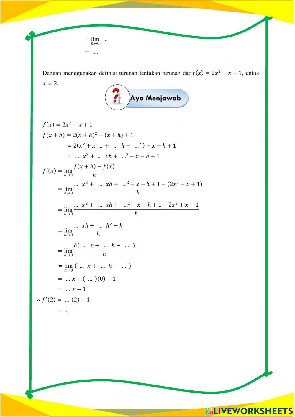 Lkpd turunan fungsi aljabar