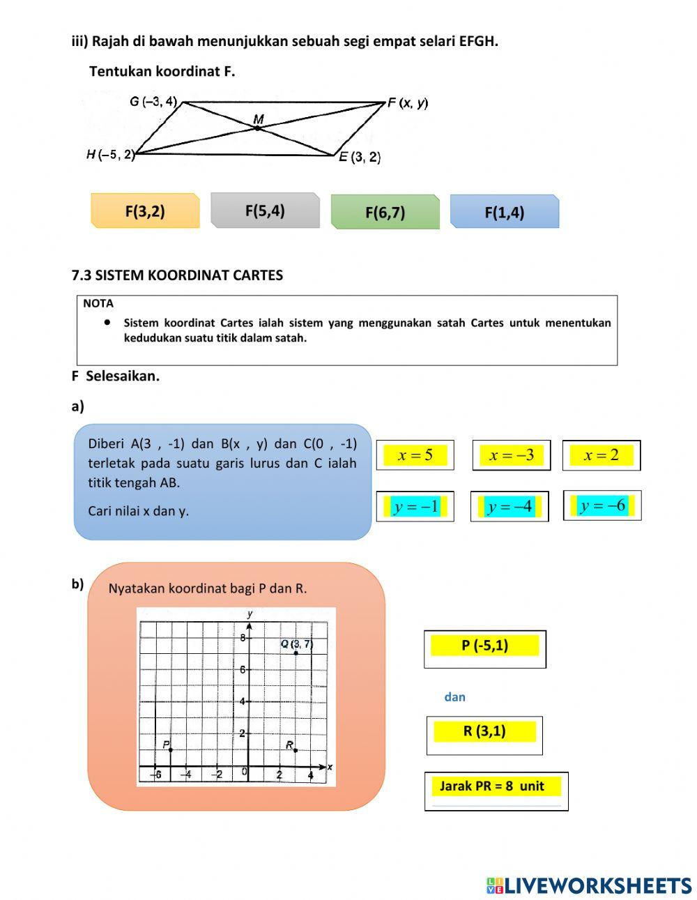 Bab 7 koordinat matematik tingkatan 2