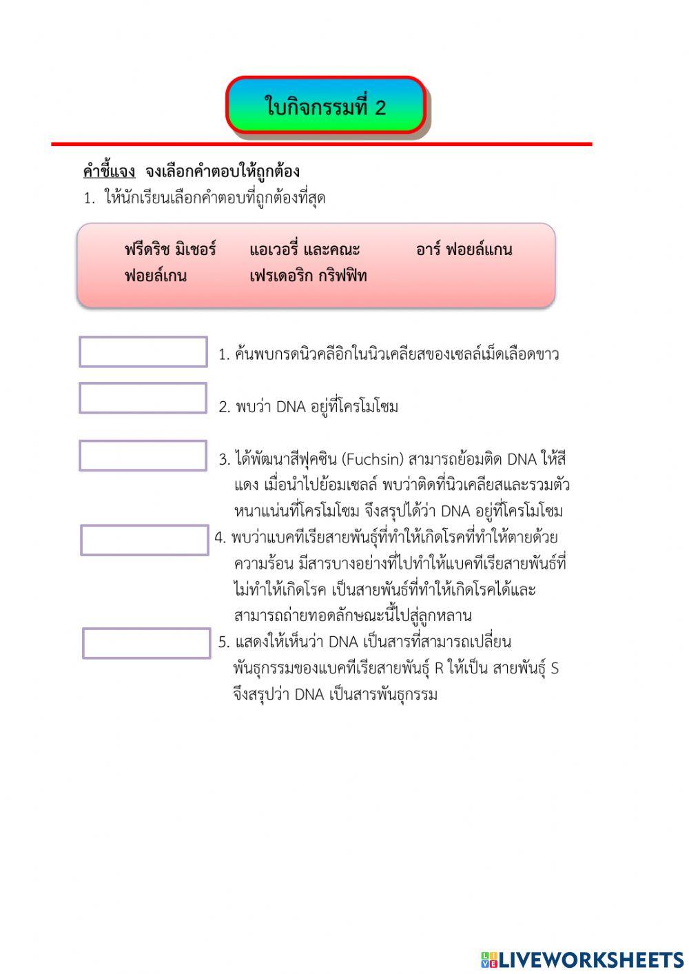 ใบงานเรื่องสารพันธุกรรม
