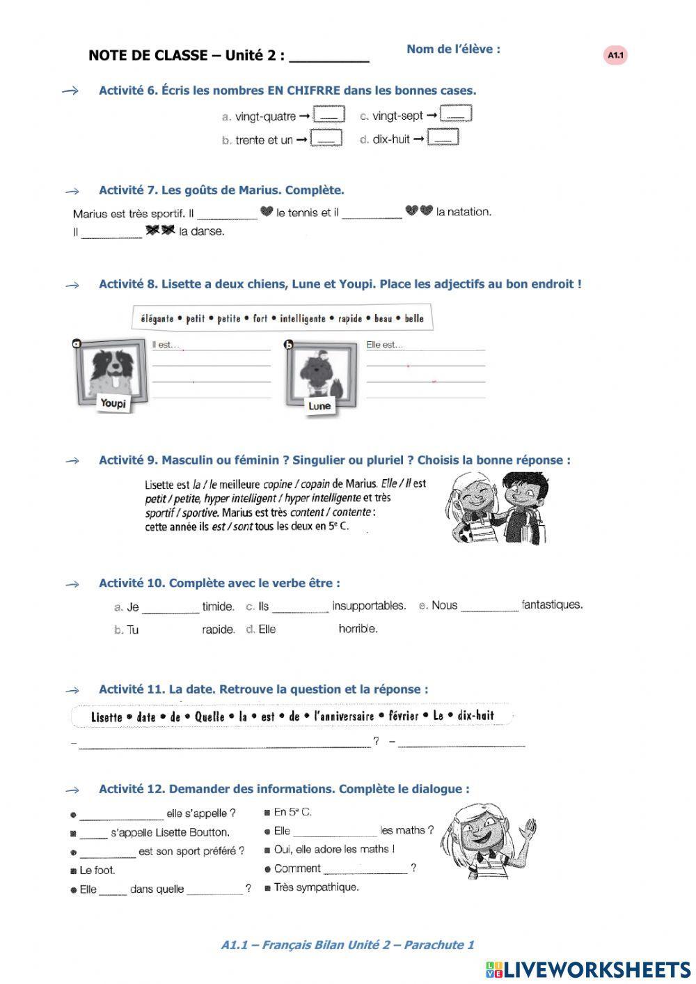Bilan de l'unité 1º ESO - u2
